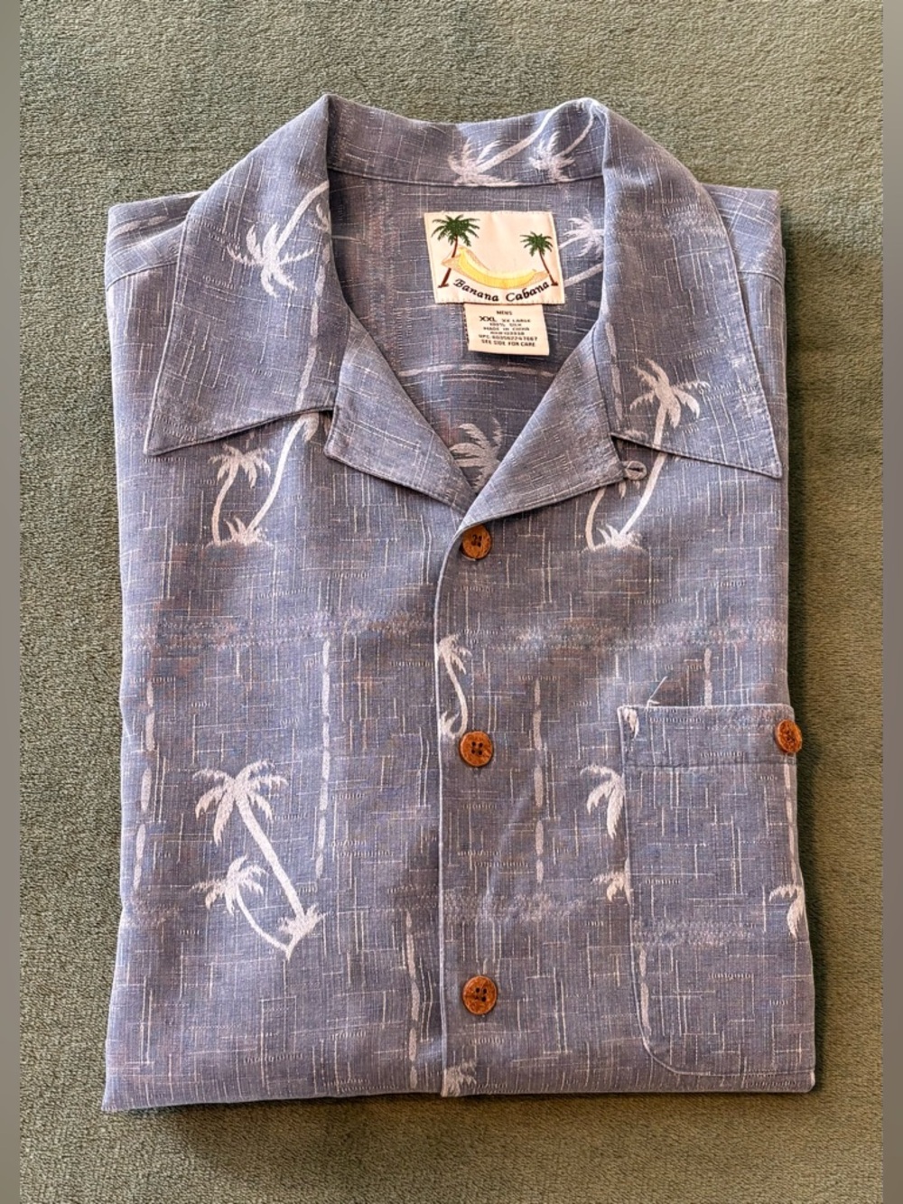 Banana Cabana Men's Silk Blue Palm-Print Camp Shirt, Size: XXL. (6344)